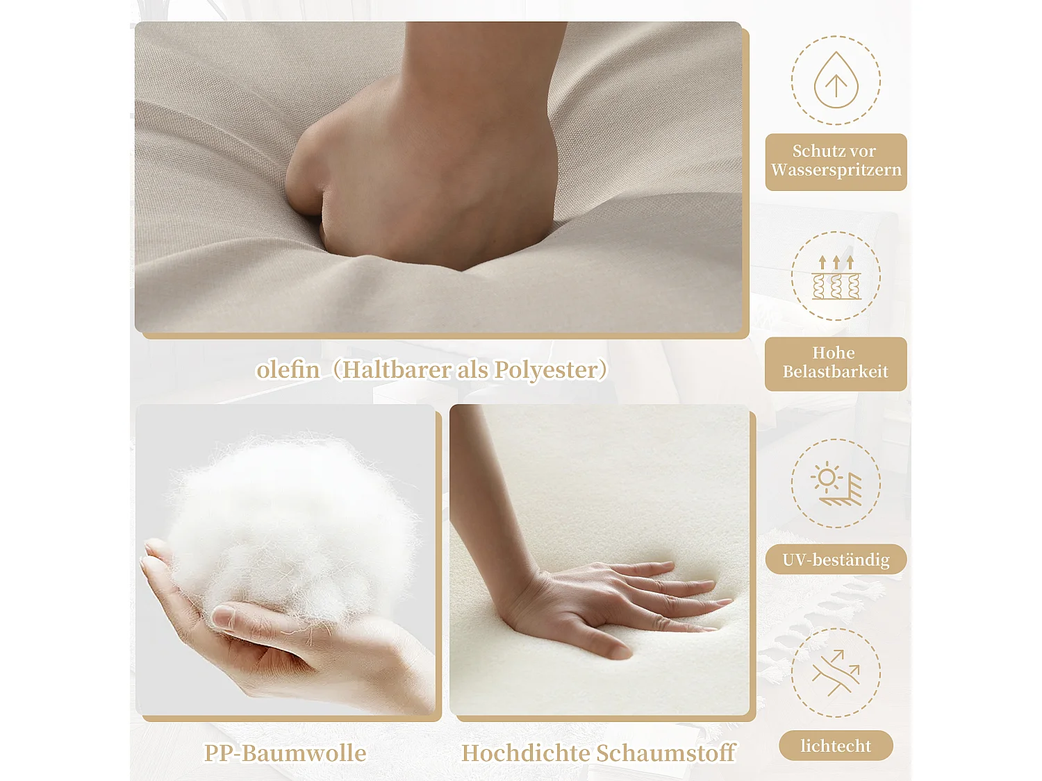 Modulair tuinmeubel in gegalvaniseerd staal - geschikt voor 6 personen - versierd met touw - Beige