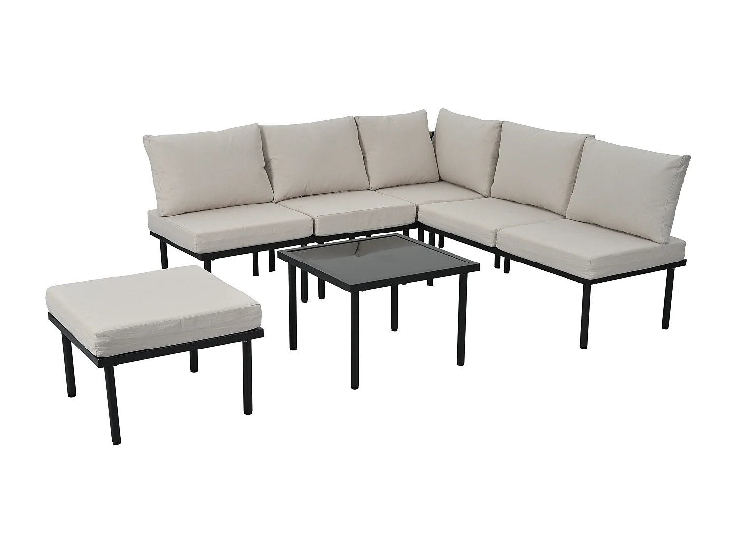 Modulair tuinmeubel in gegalvaniseerd staal - geschikt voor 6 personen - versierd met touw - Beige