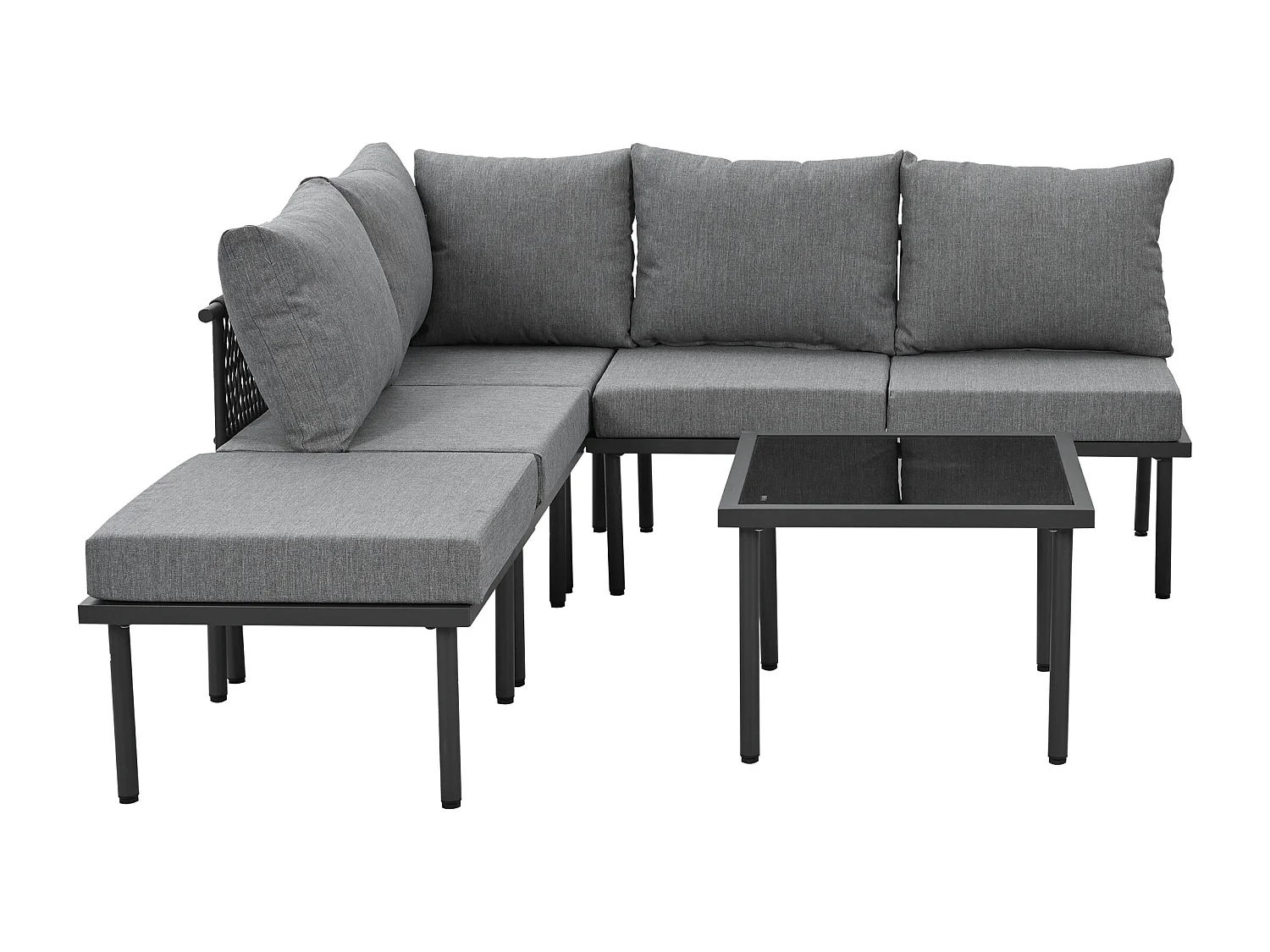Modulair tuinmeubel in gegalvaniseerd staal - geschikt voor 6 personen - versierd met touw - Grijs