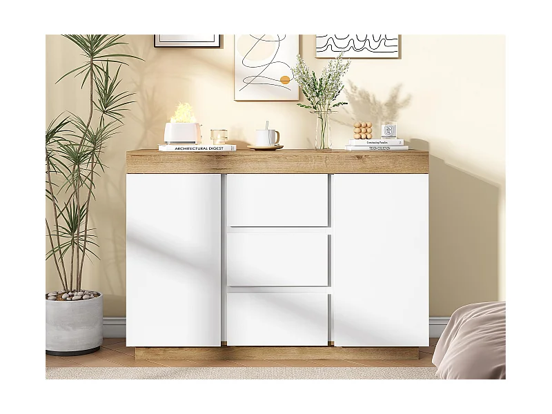 Moderne Kommode mit 3 Schubladen und 2 Türen – aus Spanplatte – Weiß