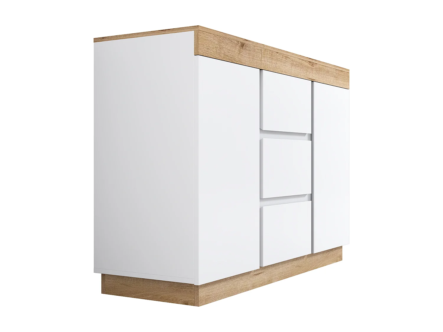 Commode moderne avec 3 tiroirs et 2 portes - en panneaux de particules - Blanc