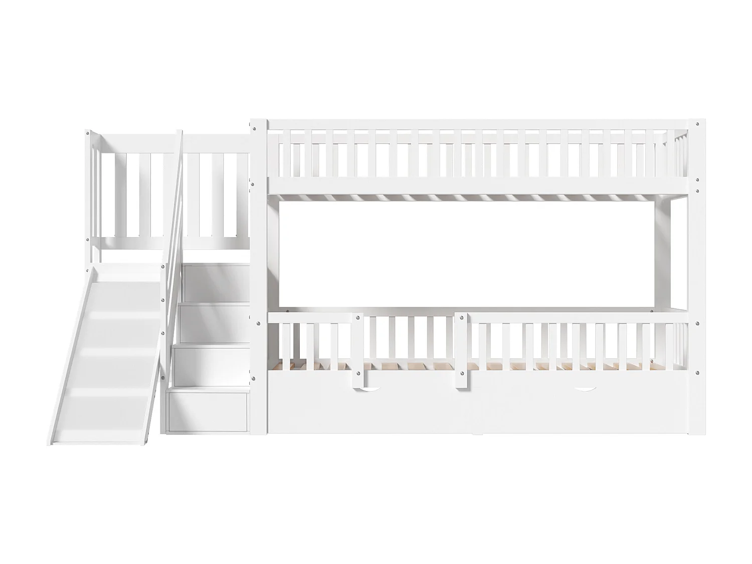 Lit superposé en bois et MDF - 90x200 cm - avec toboggan et escalier - Blanc(sans matelas)