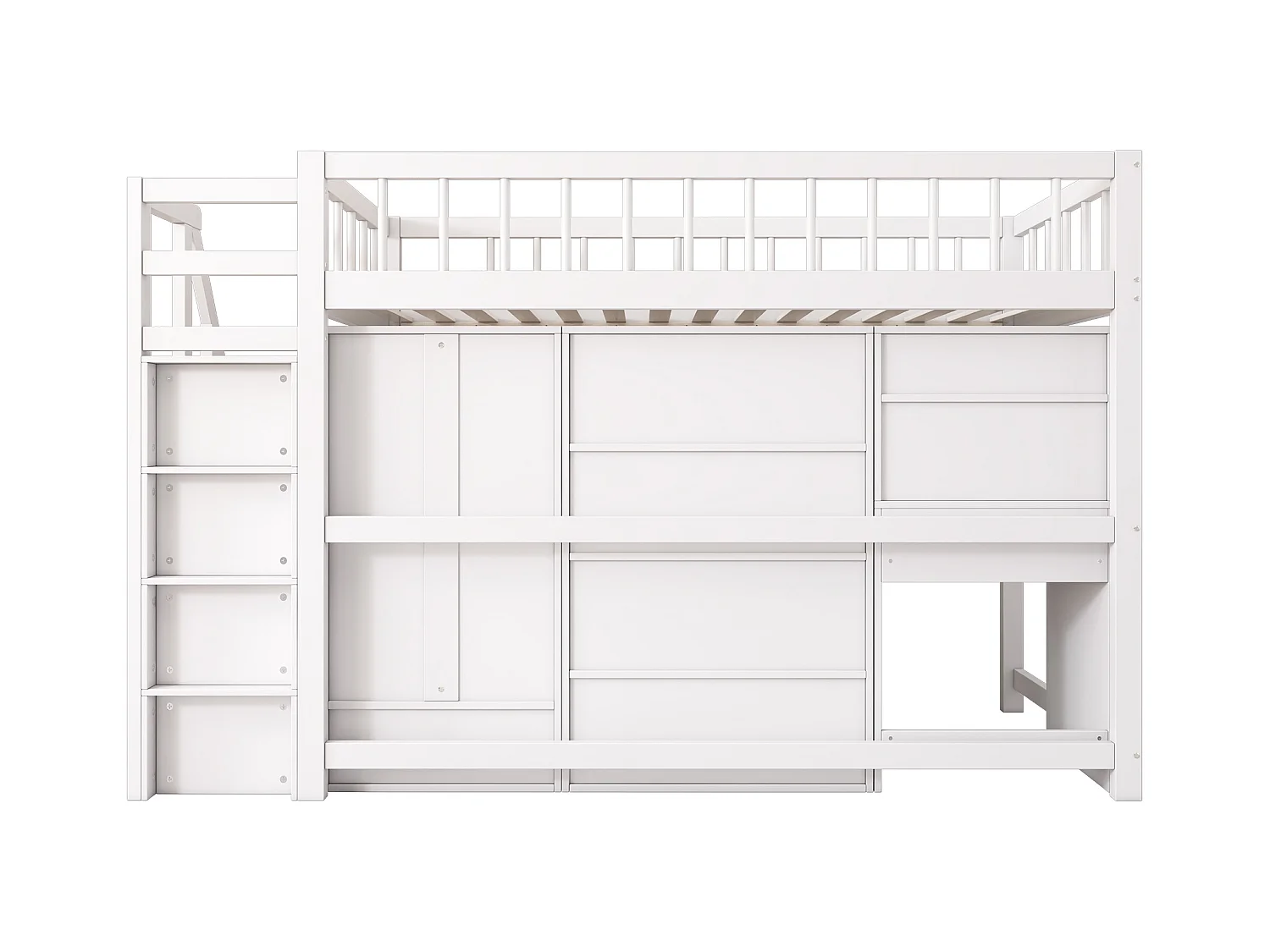 Letto soppalcato multifunzionale in legno e MDF - 90x200 cm - con scala portaoggetti, scrivania e armadio - Bianco (senza materasso)