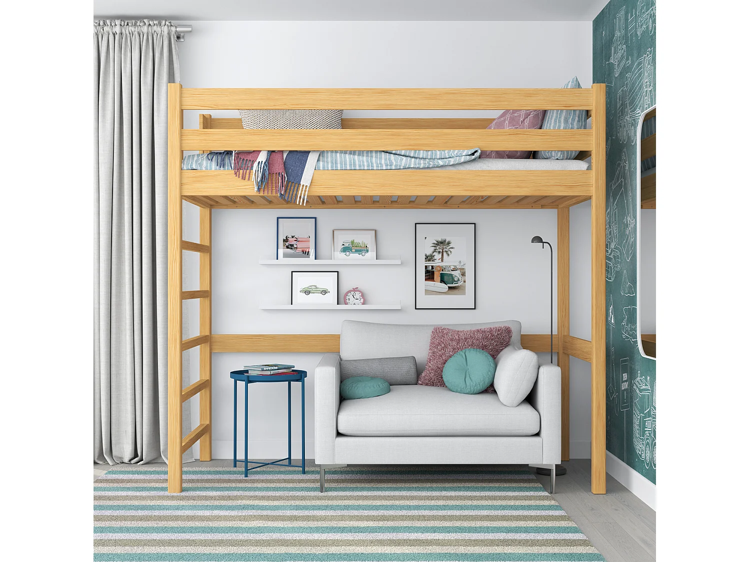 Lit mezzanine en bois N01 Pin Naturel 120x200