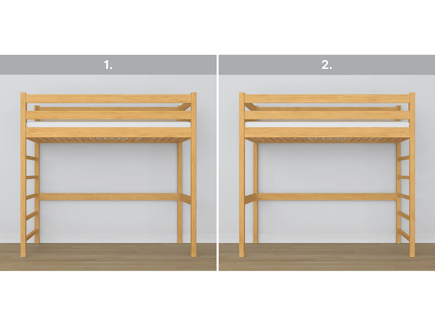 Lit mezzanine en bois N01 Pin Naturel 120x200