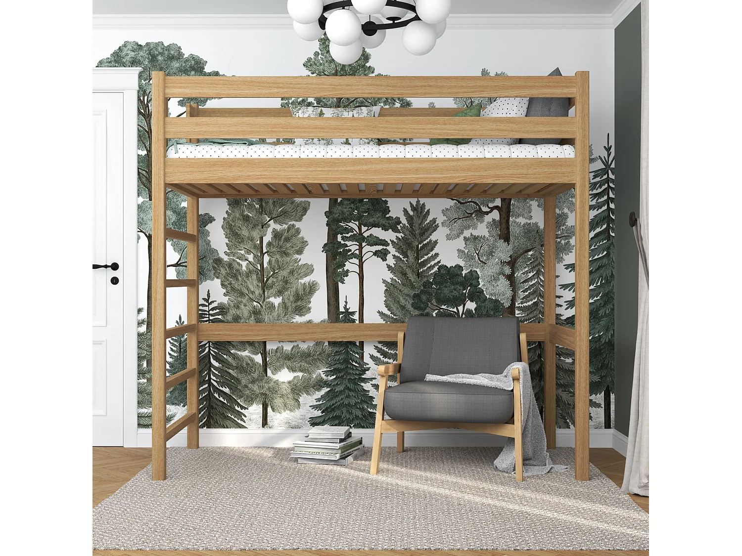 Lit mezzanine en chêne N01 Chêne Naturel 90x180