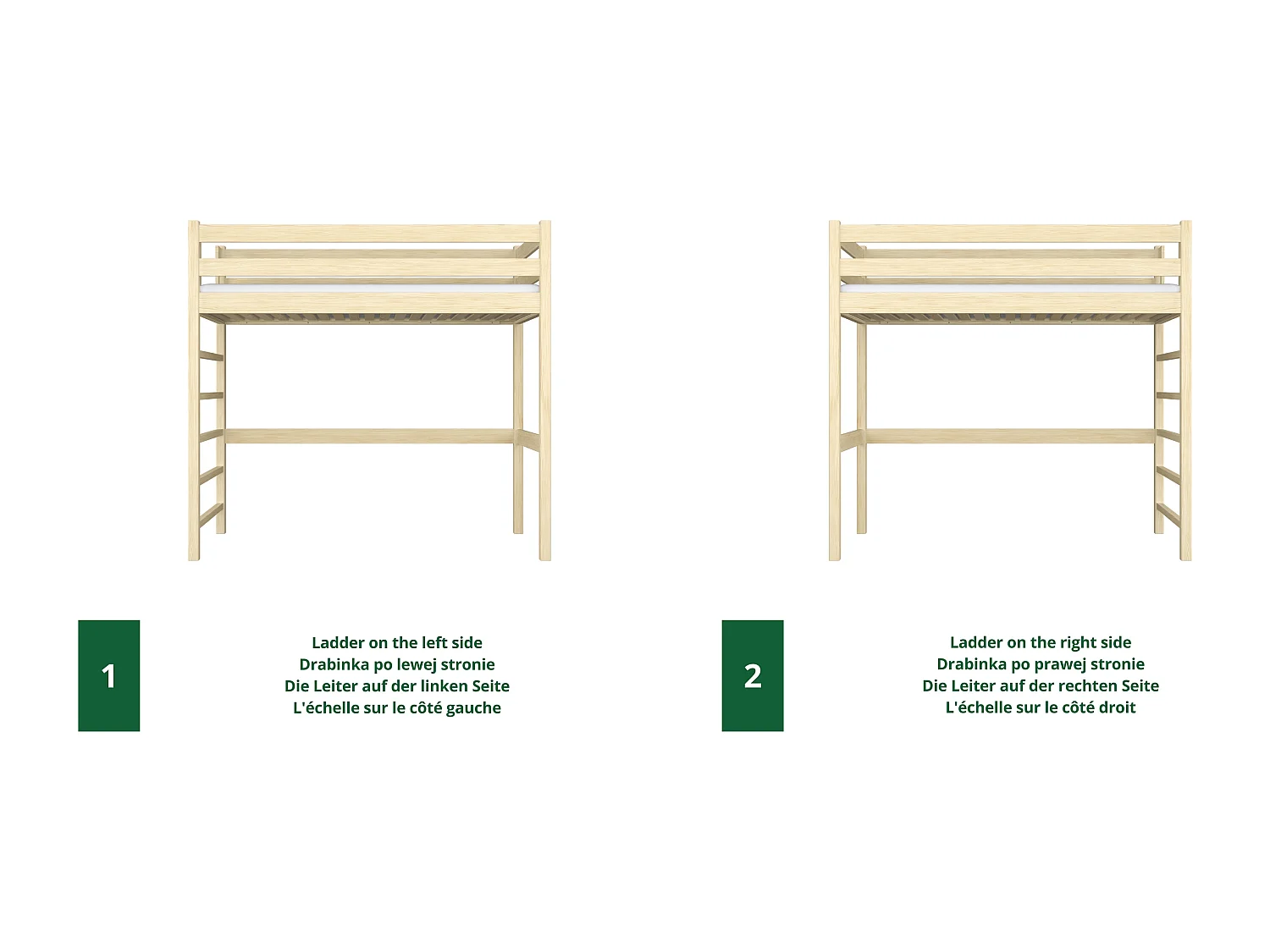 Lit mezzanine en bois N01 Pin Clair 100x180