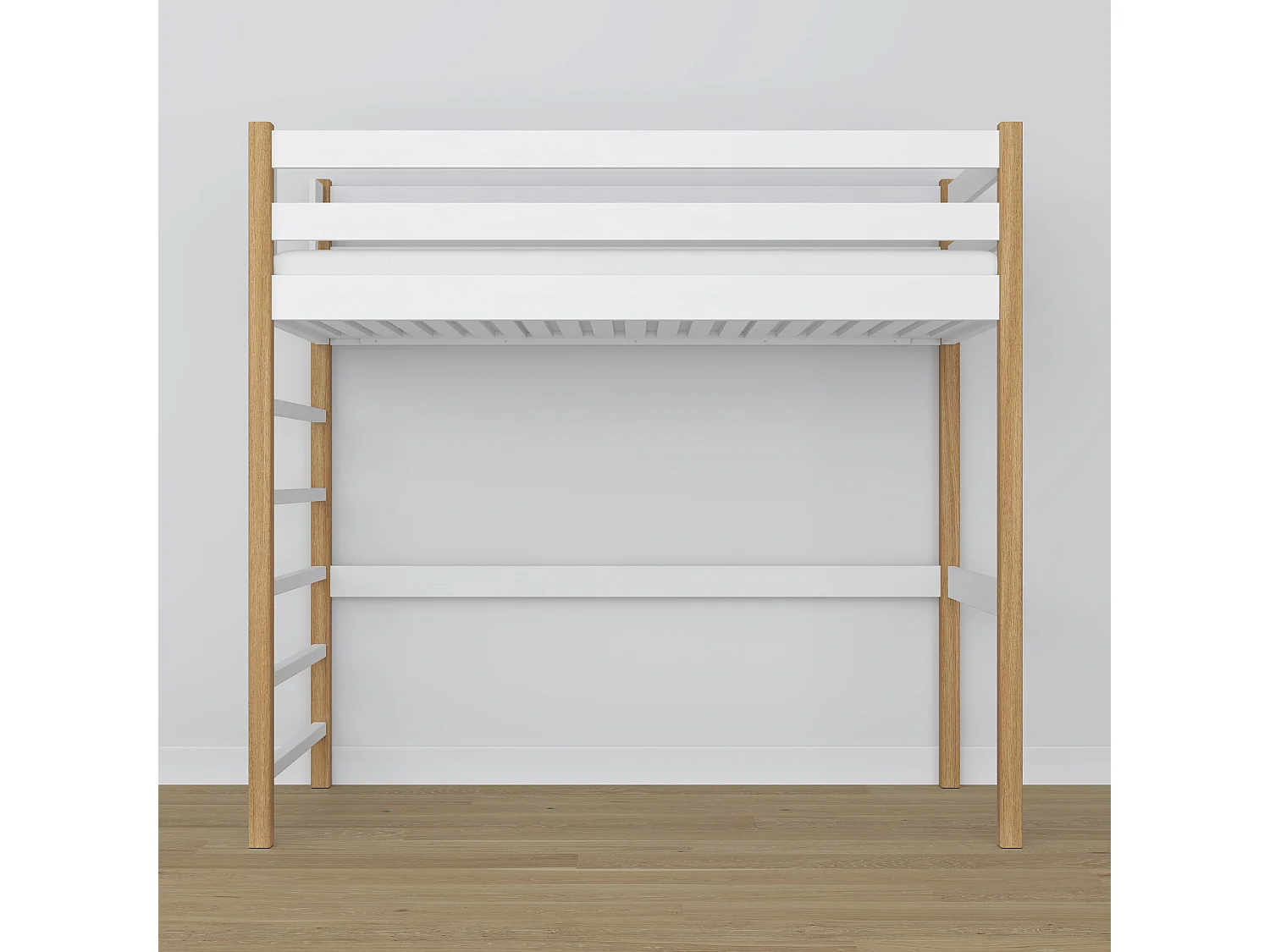 Lit mezzanine en bois N01 Blanc / Chêne Naturel 90x190