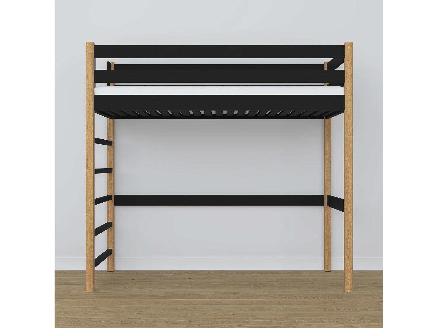 Lit mezzanine en bois N01 Noir / Chêne Naturel 100x190