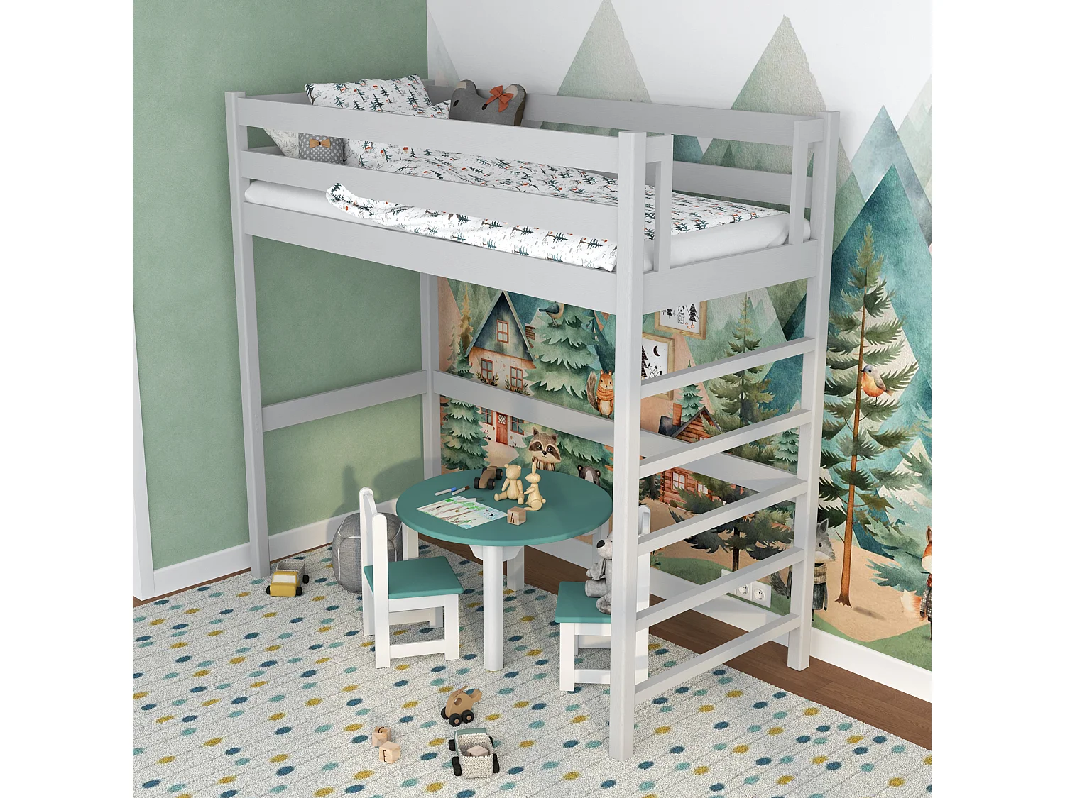 Lit mezzanine en bois N01 Gris 100x180