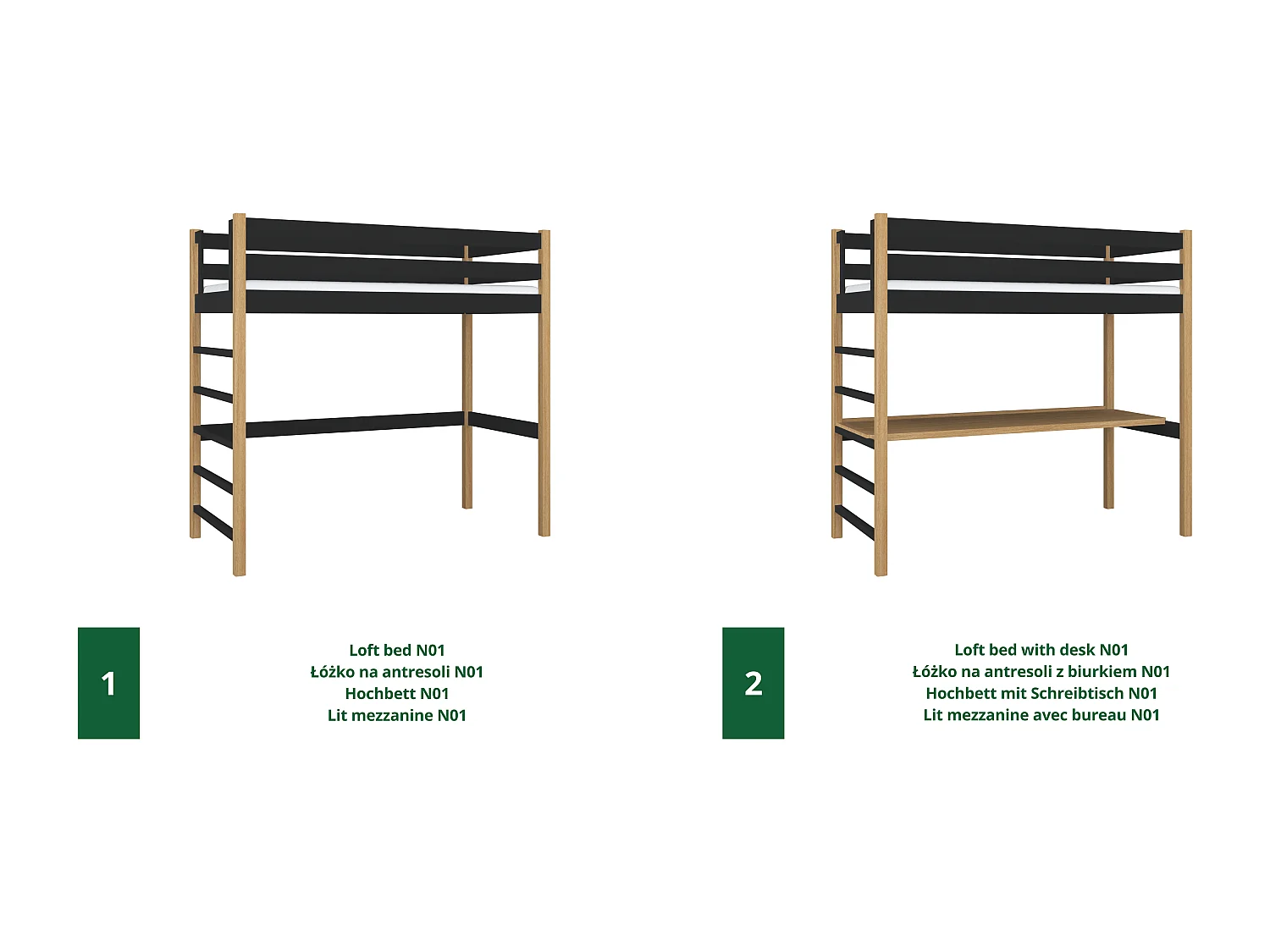 HOCHBETT N01 Schwarz / Eiche Natur 120x190