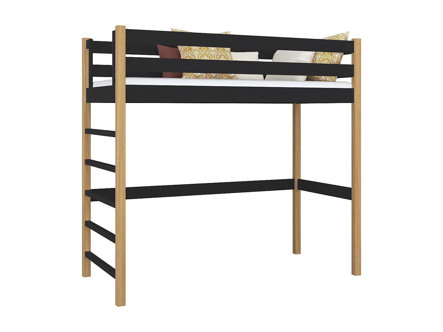 Lit mezzanine en bois N01 Noir / Chêne Naturel 90x190