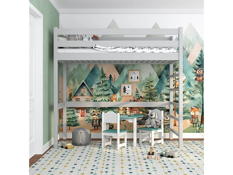 Lit mezzanine en bois N01 Gris 90x180