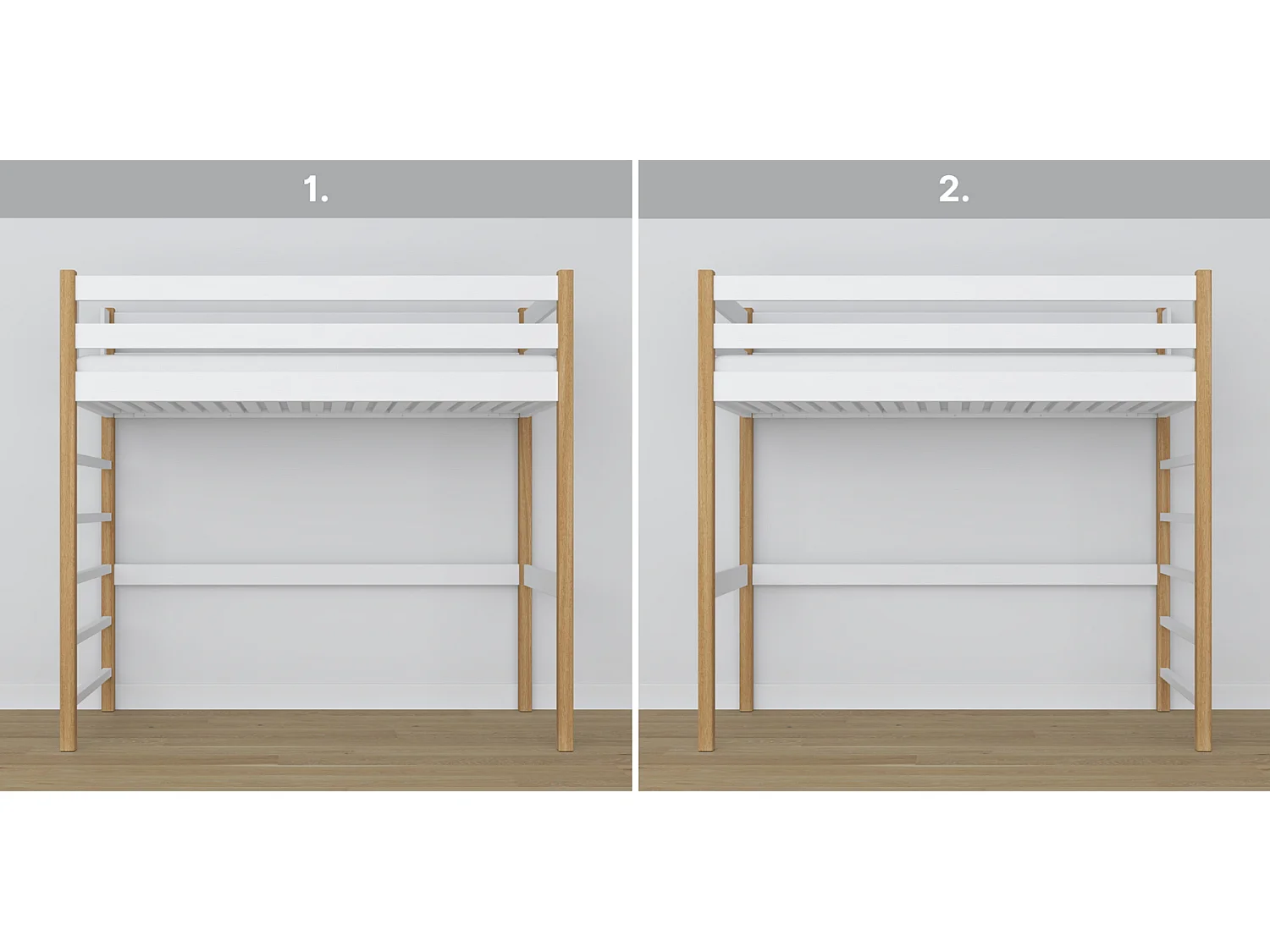 Lit mezzanine en bois N01 Blanc / Chêne Naturel 80x180