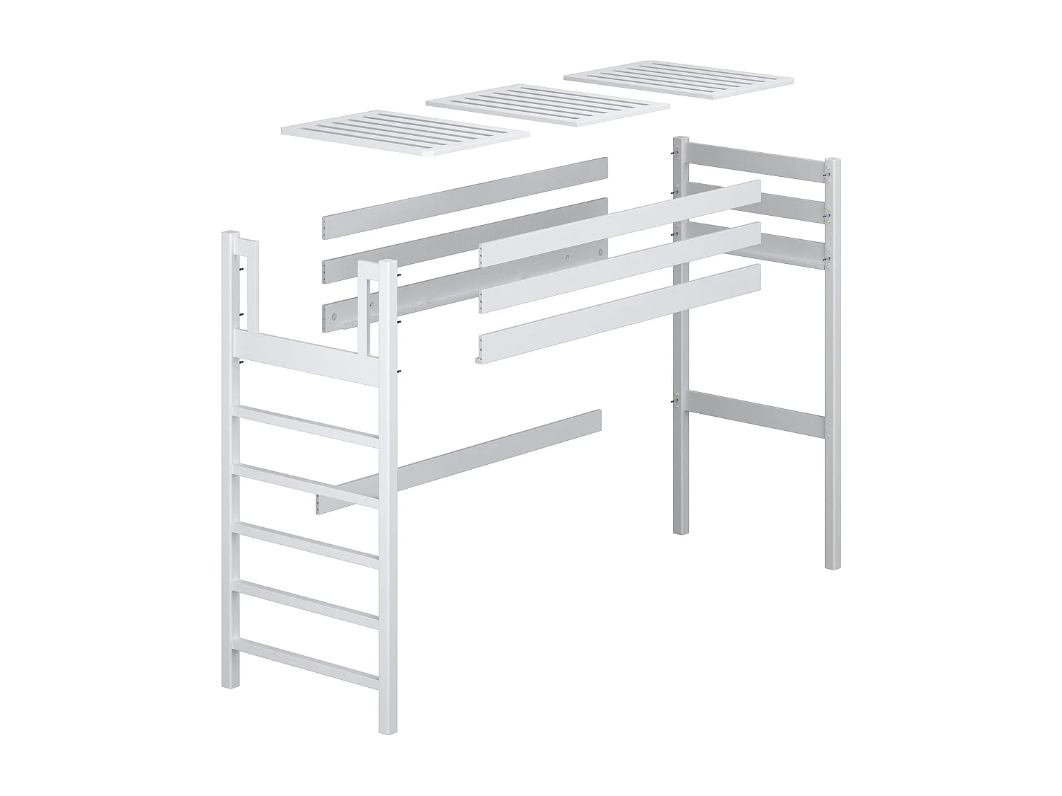 Lit mezzanine en bois N01 Blanc / Chêne Naturel 100x200