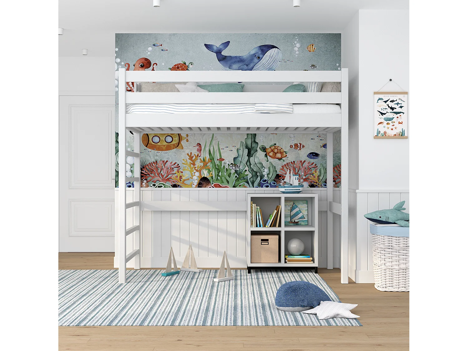 Lit mezzanine en bois N01 Blanc 120x180