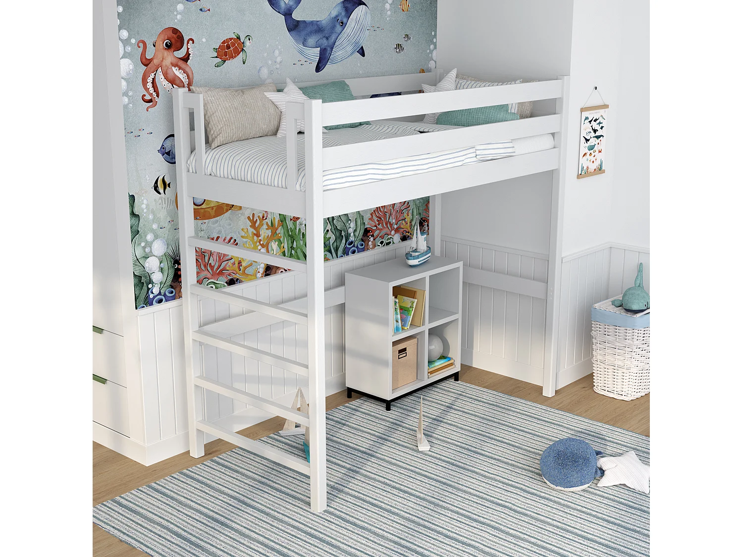 Lit mezzanine en bois N01 Blanc 120x180