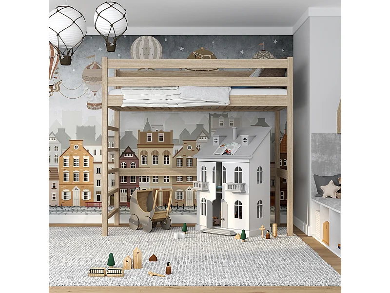 Lit mezzanine en chêne N01 Chêne Blanchi 90x200