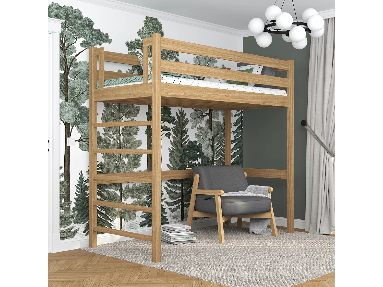 Lit mezzanine en chêne N01 Chêne Naturel 100x190