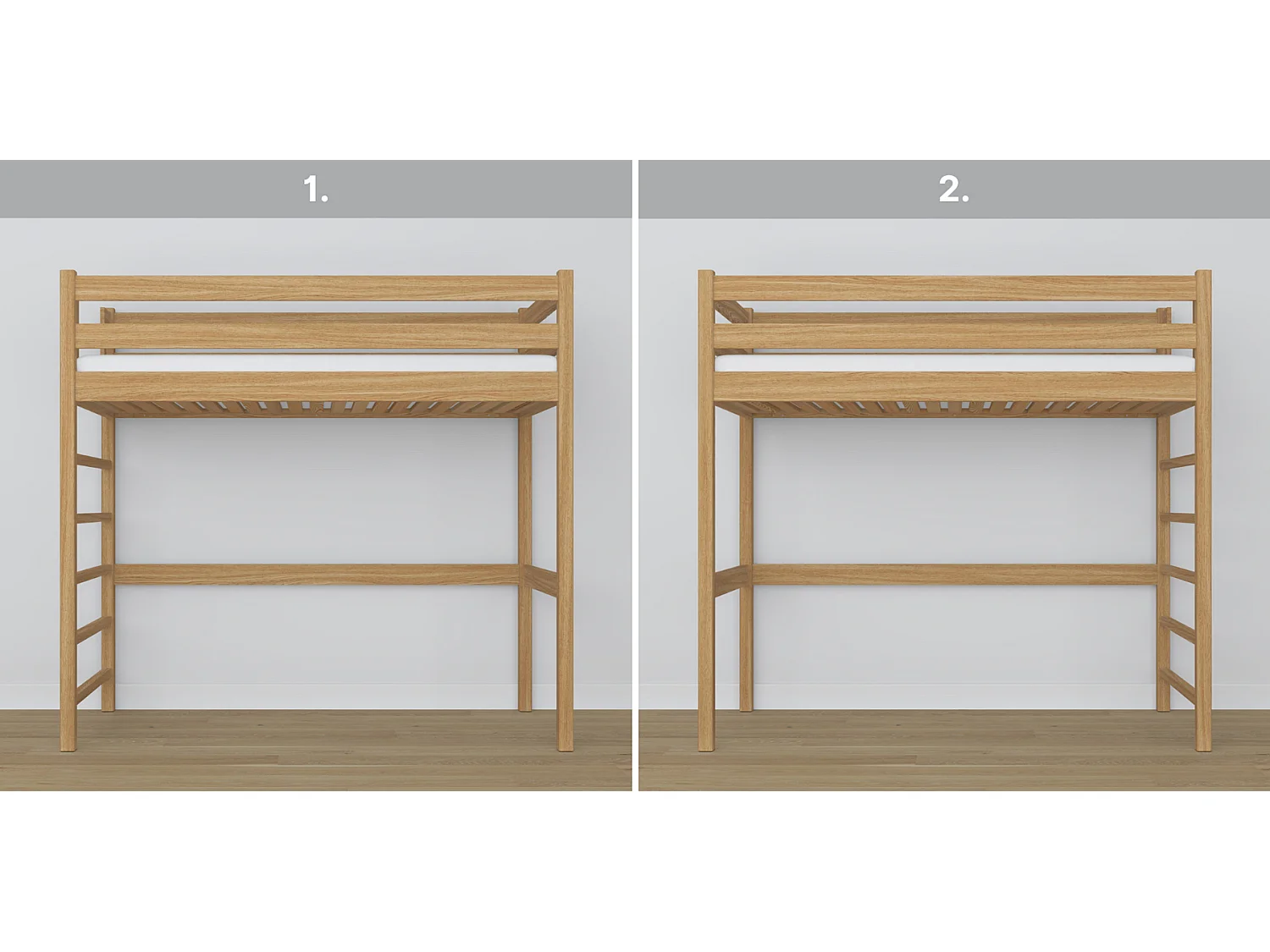 Lit mezzanine en chêne N01 Chêne Naturel 90x200