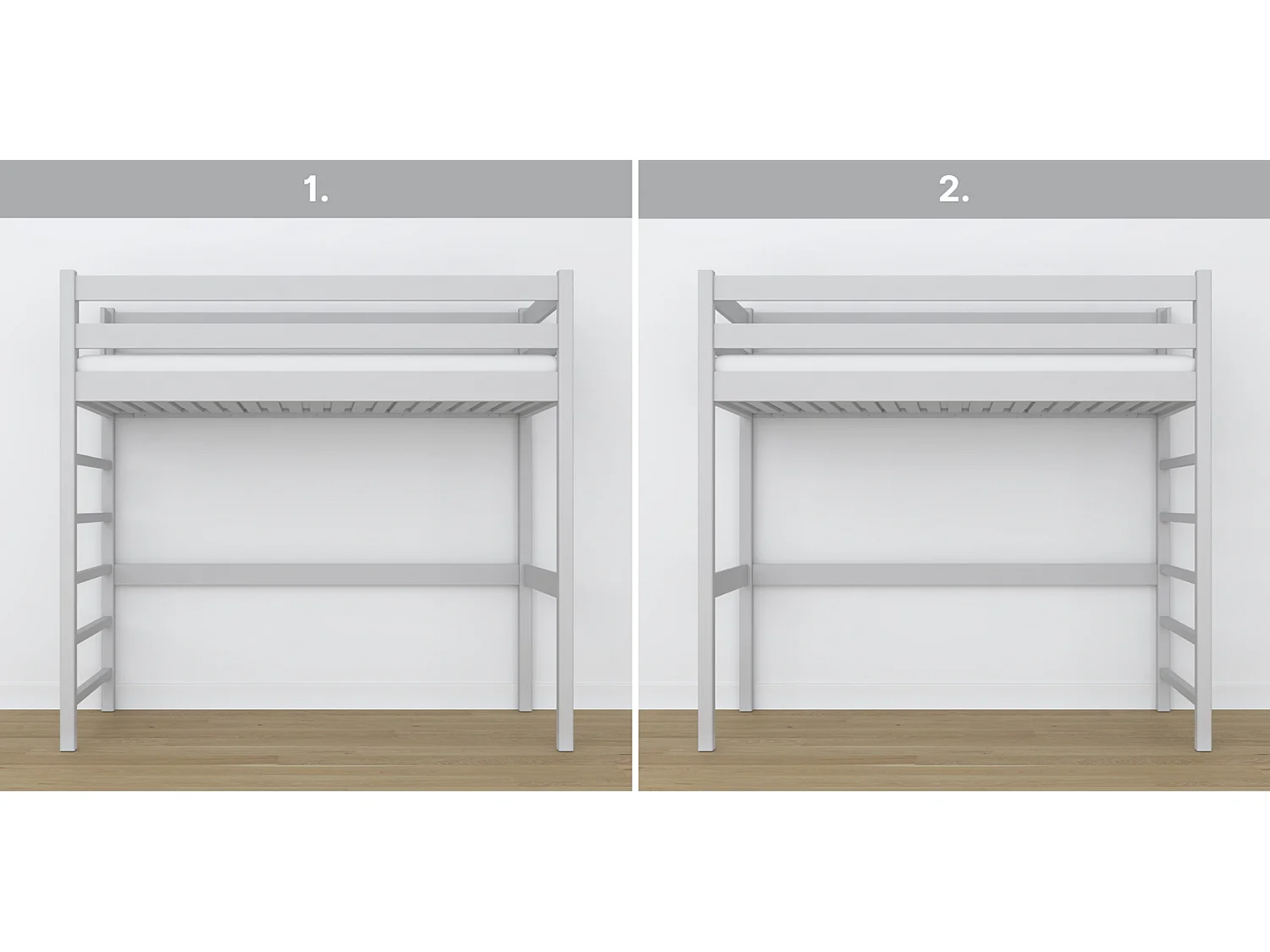 Lit mezzanine en bois N01 Gris 120x200