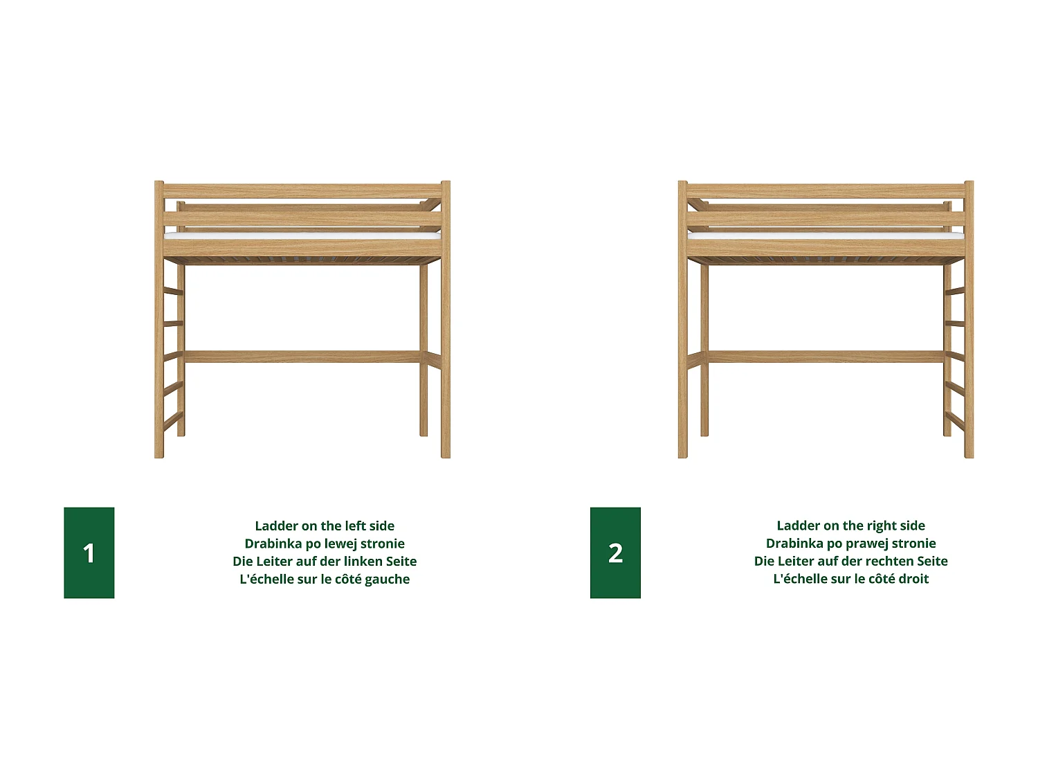 Lit mezzanine en chêne N01 Chêne Naturel 100x180