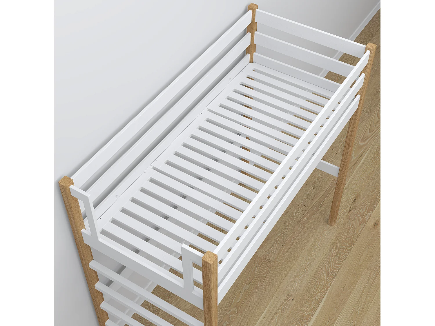 Lit mezzanine en bois N01 Blanc / Chêne Naturel 100x180