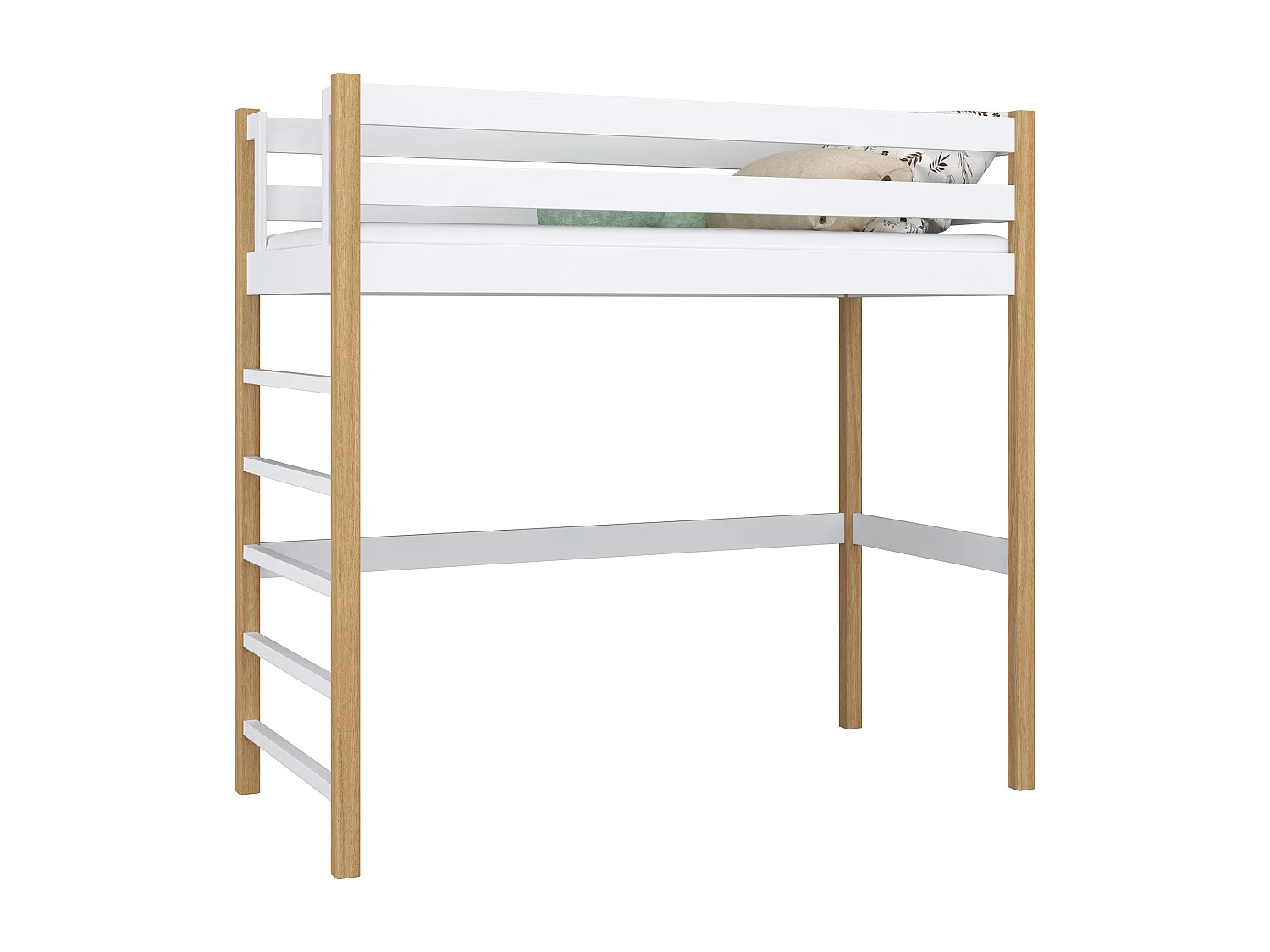 Lit mezzanine en bois N01 Blanc / Chêne Naturel 90x200