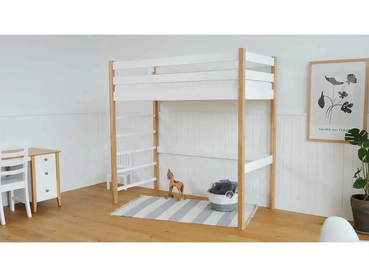 Lit mezzanine en bois N01 Noir / Chêne Naturel 90x200