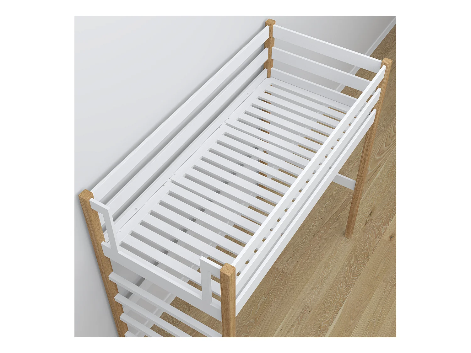 Lit mezzanine en bois N01 Blanc / Chêne Naturel 120x190