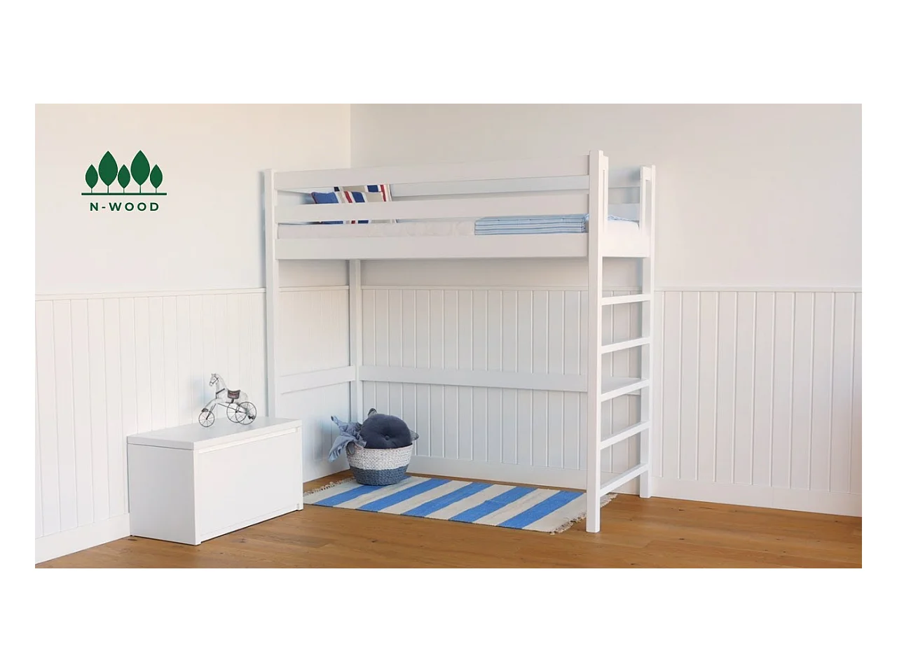 Lit mezzanine en bois N01 Blanc / Chêne Naturel 120x190