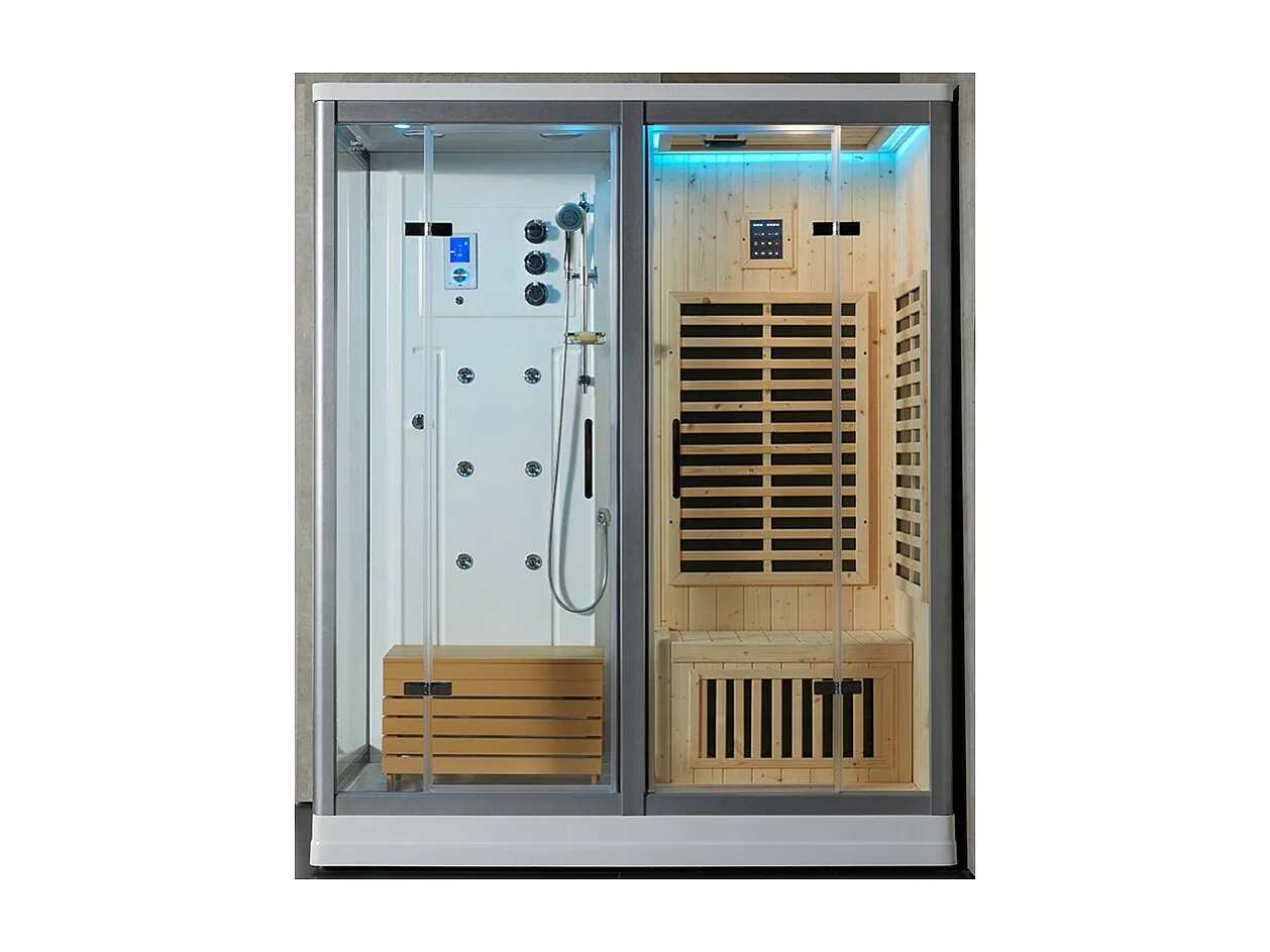 Combi Sauna Infrarouge Douche Hammam Boreal® IRH-180D - Droite