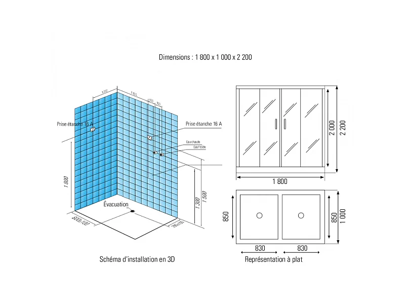Combi Sauna Infrarouge Douche Hammam Boreal® IRH-180D - Droite