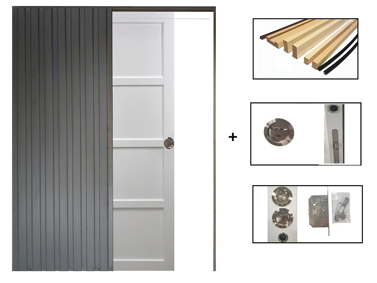 Porte Coulissante Tamera Blanc 4 Panneaux H204 X L73 Cm, Galandage, Kit Finition Gd Menuiseries