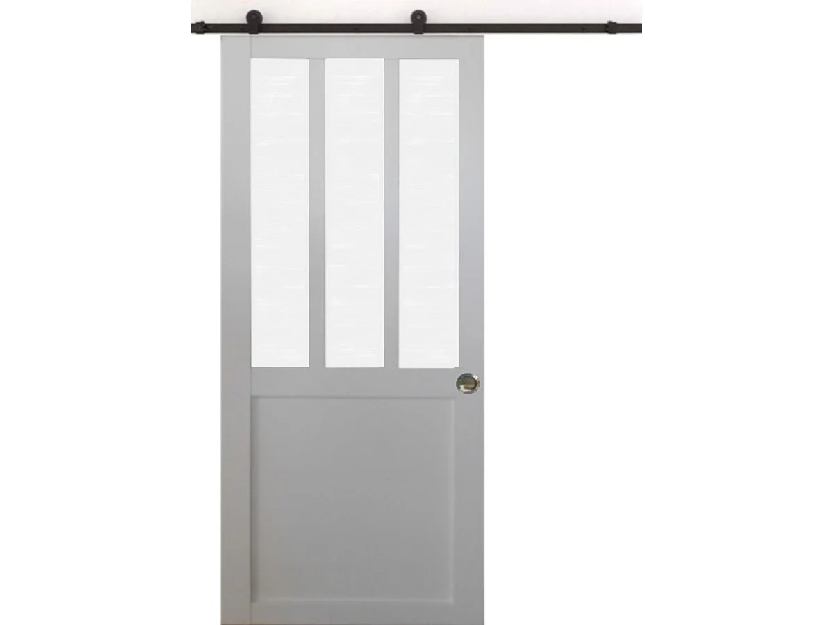 Porte Coulissante Atelier Blanc Vitre Depoli H204 X L83 + Rail A Roulettes Et Coquilles Gd Menuiseries