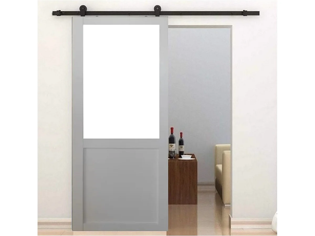 Porte Coulissante Atelier Blanc H204 X L83 Sans Meneau+ Rail A Roulettes Et Coquilles Gd Menuiseries