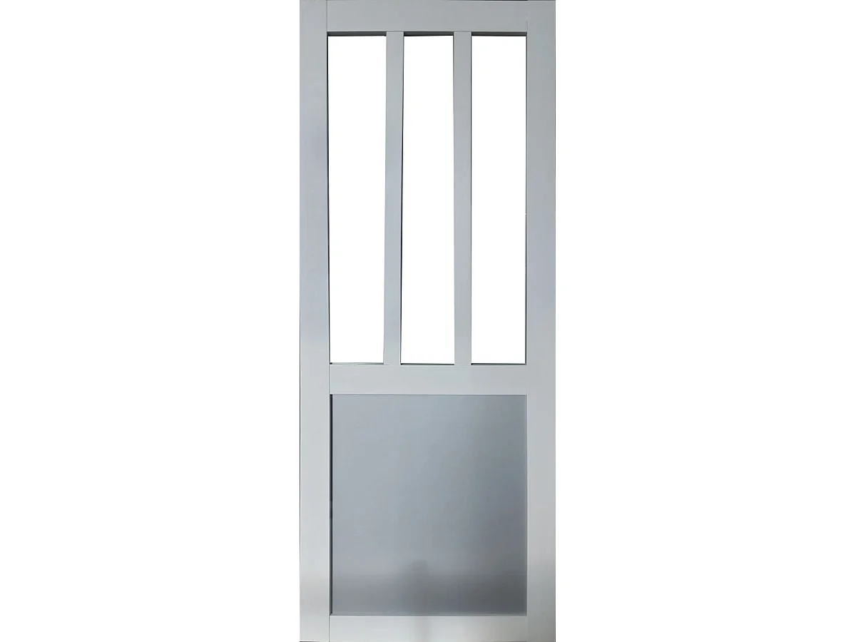 Porte Coulissante Atelier Blanc Et Gris Ral7035 Vitree H204 X L73 Et Coquilles Gd Menuiseries