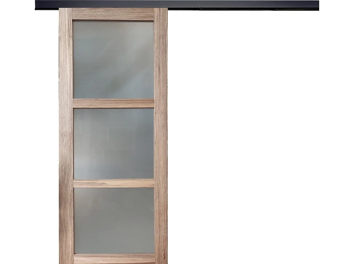 Porte Coulissante Frake Vitree H204 x L73 + rail alu bandeau noir