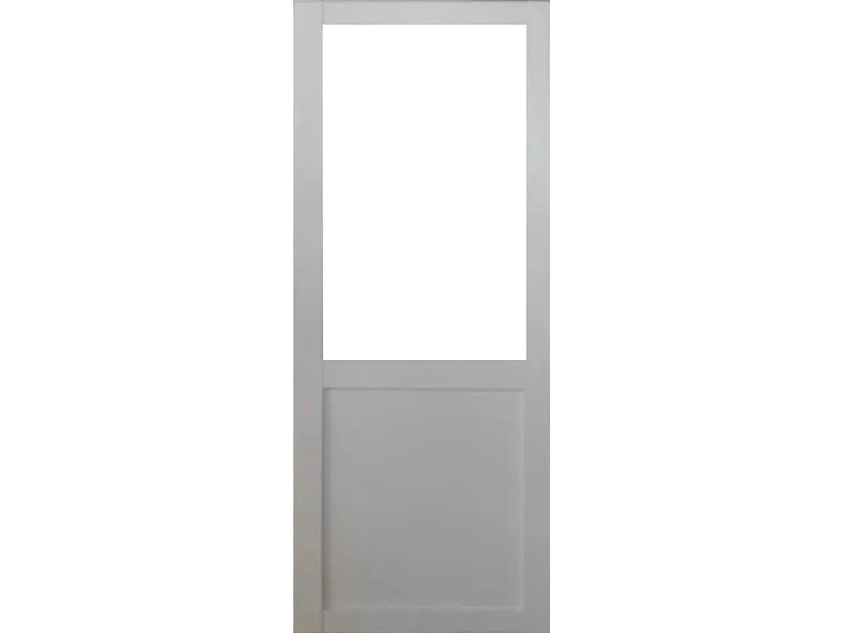 Porte Coulissante Atelier Blanc H204 X L73 Sans Meneau + Rail A Roulettes Et Coquilles Gd Menuiseries