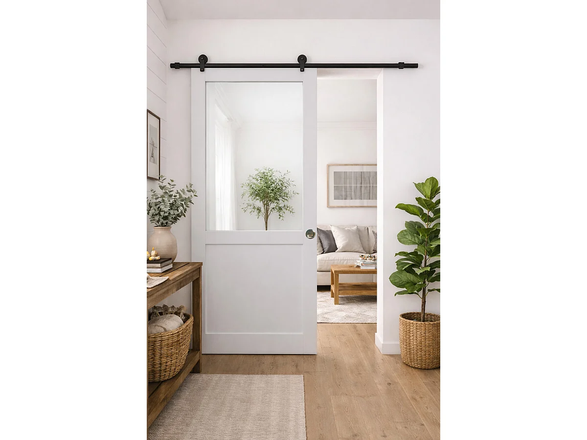 Porta Scorrevole Bianca da Officina H204 x L73 senza Montante + Rulliera e 2 Gusci