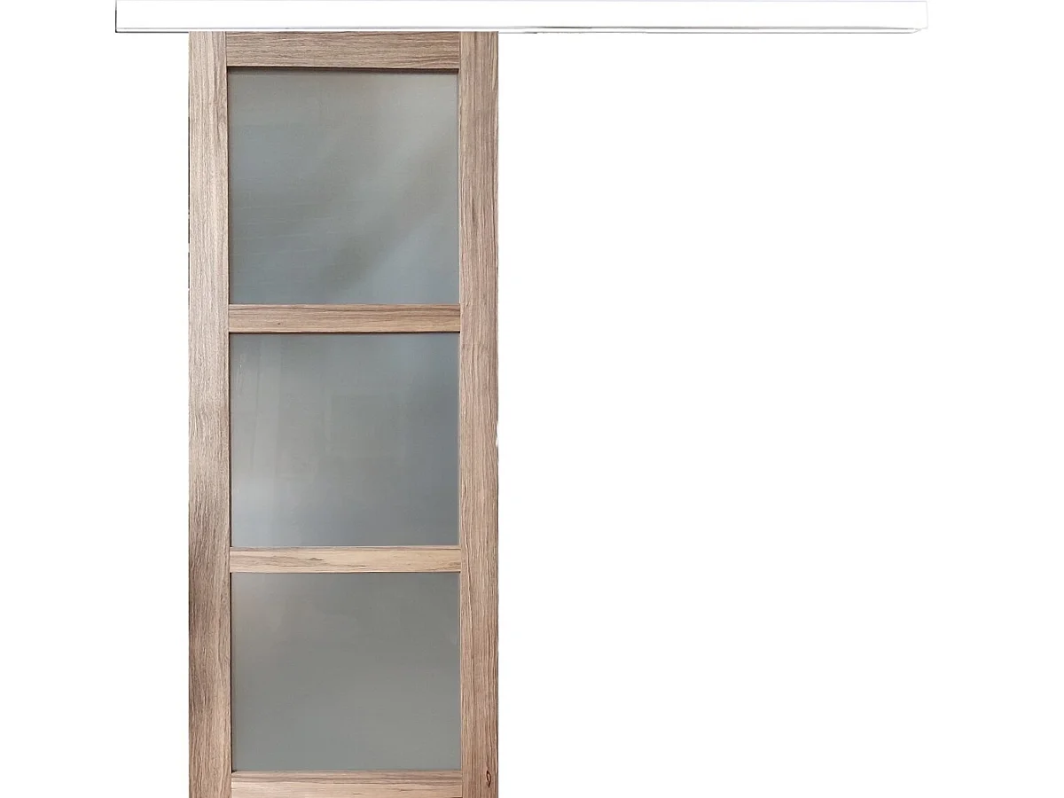 Porte Coulissante Frake Vitree H204 X L83 + Rail Bandeau Blanc Gd Menuiseries