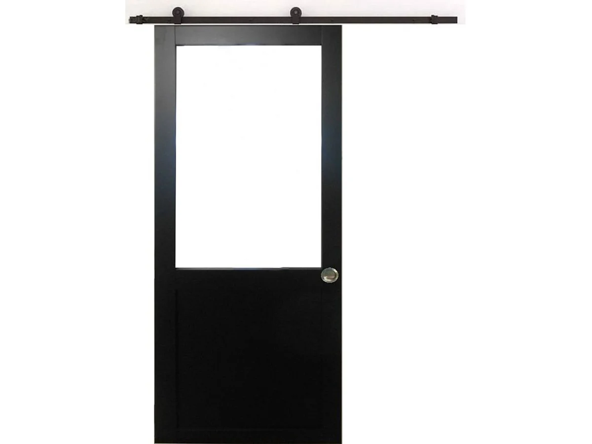 Puerta corredera de taller negra H204 x L93 cm sin montante, riel con rodillos, conchas de GD MENUISERIES