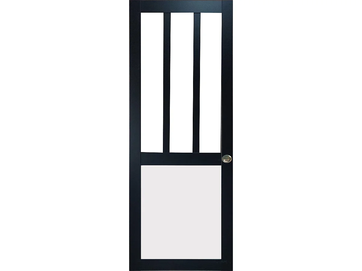 Zwarte werkplaatsschuifdeur en witte panelen, geglazuurd H204 x L83 en 2 schalen