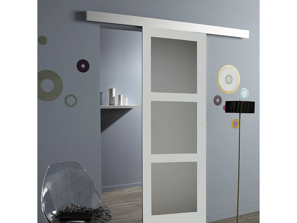 Anta scorrevole grigio chiaro Greyria' Larghezza 93 + binario alu