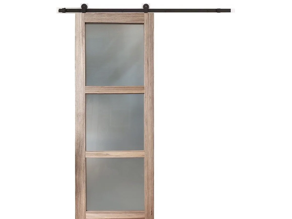 Puerta corredera Frake con vitrina H204 x L73 cm, riel con rodillos, conchas, GD MENUISERIES sin manilla