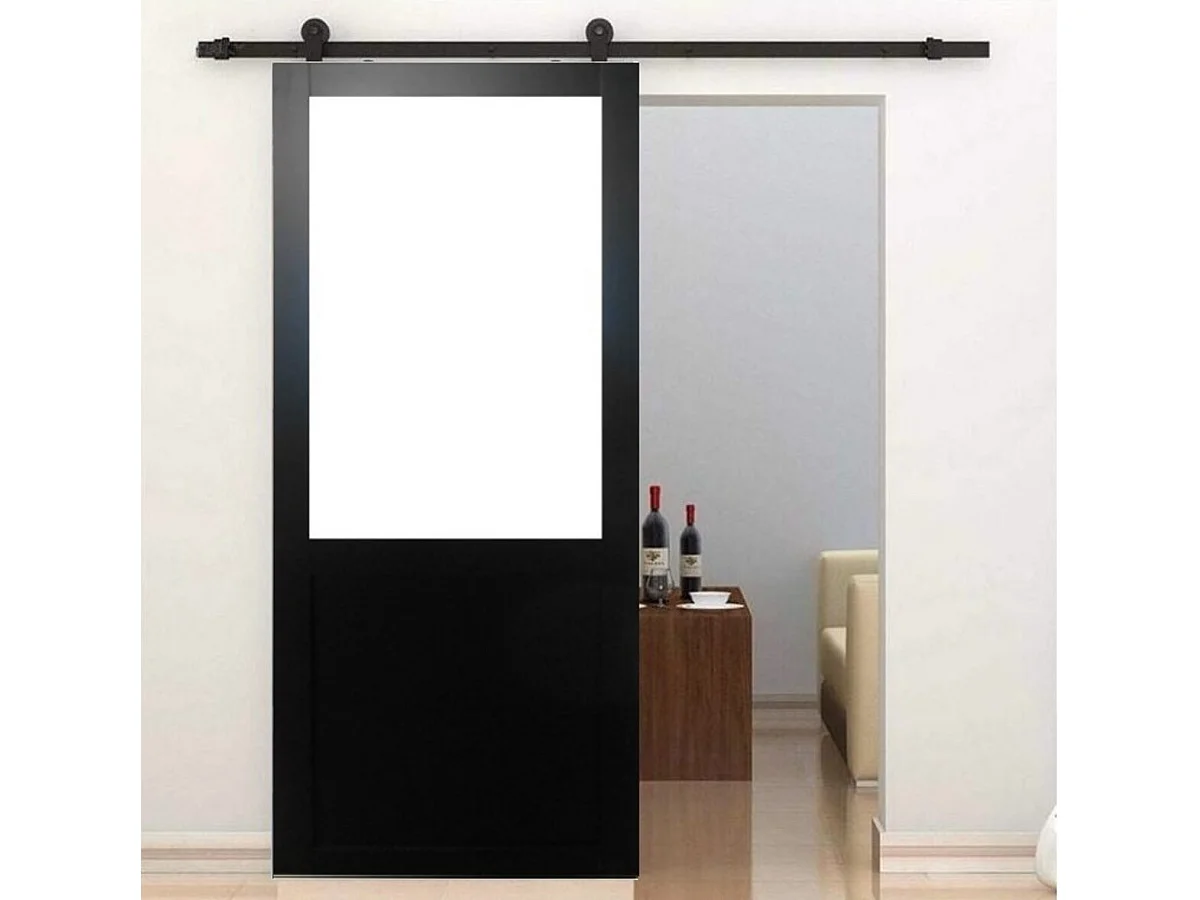 Porta scorrevole nera da officina H204 x L83 senza montante + guida a rulli e 2 gusci