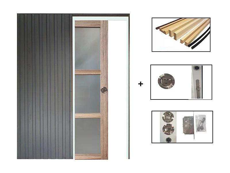 Porte Coulissante Frake Vitree H204 X L73 + Systeme De Galandage Et Kit De Finition Inclus Gd Menuiseries