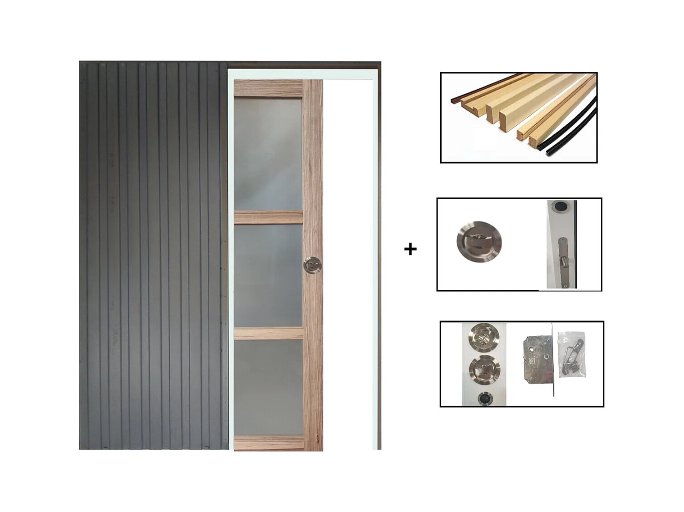 Porte Coulissante Frake Vitree H204 X L73 + Systeme De Galandage Et Kit De Finition Inclus Gd Menuiseries