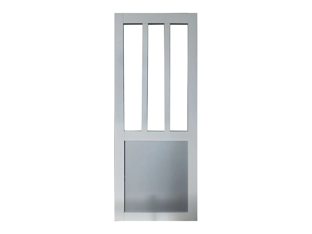 Porte Coulissante Atelier Blanc Et Panneau Gris Ral7035 Vitrée H204 X L83 Et 2 Coquilles Gd Menuiseries