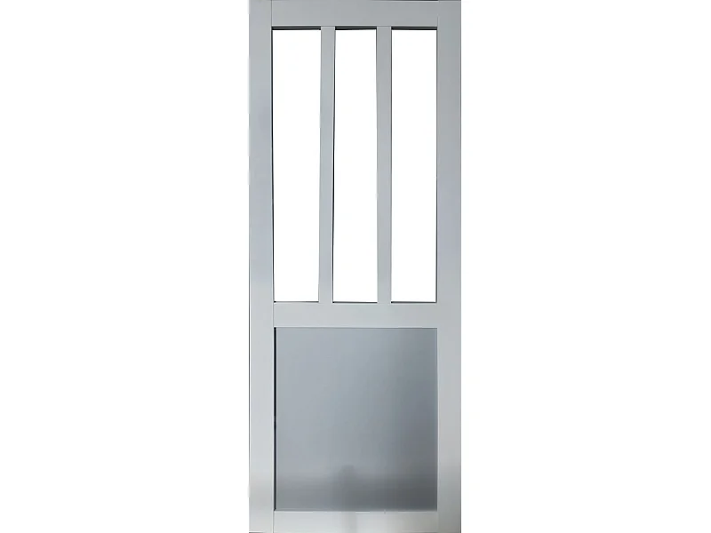 Porte Coulissante Atelier Blanc, Gris Ral7035 Vitrée H204 X L83, Coquilles Gd Menuiseries